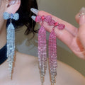 Copper Rhinestone Bow Tassel Drop Earrings With Silver Needle Posts For Women view 2