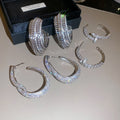 Luxury Full Zircon C Shape Copper Stud Earrings With Silver Pins For Banquet Party view 3