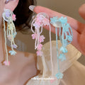 Shell Flower Tassel Drop Earrings With Silver Pins, Sweet Vacation Style Floral Dangle Earrings view 1