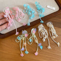 Shell Flower Tassel Drop Earrings With Silver Pins, Sweet Vacation Style Floral Dangle Earrings view 2