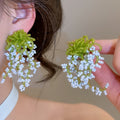 Fresh Forest Style Glass Crystal Flower Cluster Tassel Drop Earrings With Silver Pins view 4