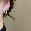 Korean Sweet Princess Faux Pearl Zircon Bow Clip-on Earrings, Light Luxury No-Piercing Ear Jewelry view 3