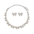 Court Style Old Money Copper Rhinestone Flower Pearl Stud Earrings Necklace Jewelry Set view 5