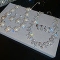 Court Style Old Money Copper Rhinestone Flower Pearl Stud Earrings Necklace Jewelry Set view 4