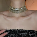 Copper Rhinestone Geometric Square Choker Necklace, Sweet Cool Luxury Statement Collarbone Chain view 3