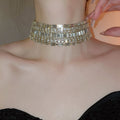 Copper Rhinestone Geometric Square Choker Necklace, Sweet Cool Luxury Statement Collarbone Chain view 1