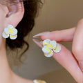 Copper Flower Stud Earrings With Dopamine Drip Glaze Gradient Sweet Summer Style view 4