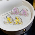 Copper Flower Stud Earrings With Dopamine Drip Glaze Gradient Sweet Summer Style view 3