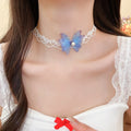 Fairy Forest Lace Butterfly Rhinestone Pearl Choker Necklace For Women view 3