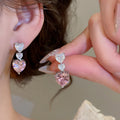 Korean Light Luxury Copper Zircon Heart Pendant Necklace And Earrings Jewelry Set For Women view 4
