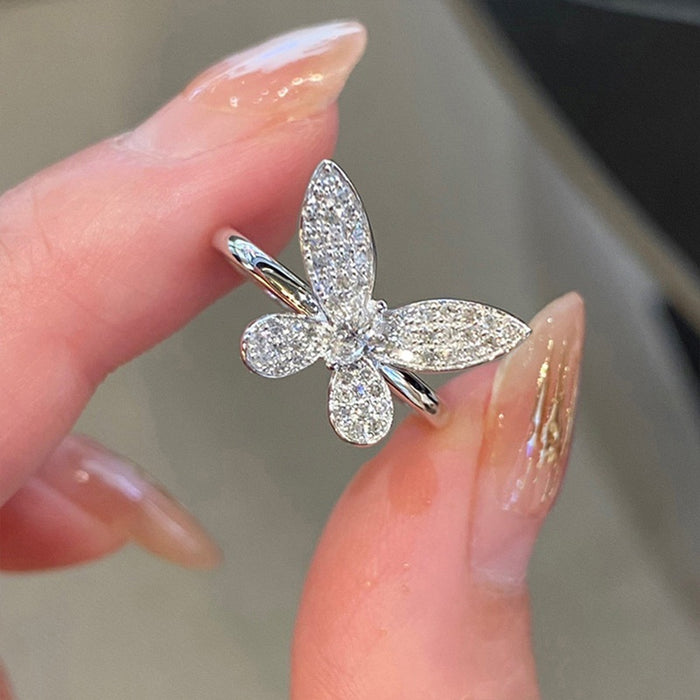 Korean Elegant Butterfly Ring For Women Fresh Lady Style Marquise Inlaid Jewelry