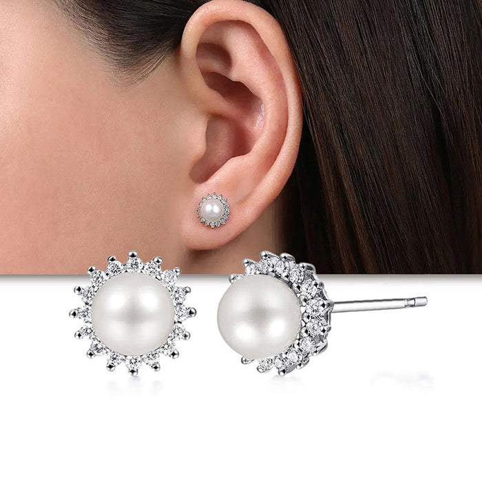 Elegant Banquet Stud Earrings Faux Pearl Zircon Inlaid Gentle Design Daily Jewelry For Women