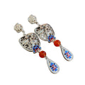 Vintage Chinese Palace Style Alloy Enamel Flower Stud Earrings With Silver Pins view 5