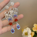 Vintage Chinese Palace Style Alloy Enamel Flower Stud Earrings With Silver Pins view 2