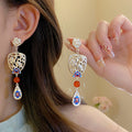 Vintage Chinese Palace Style Alloy Enamel Flower Stud Earrings With Silver Pins view 3