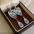 Vintage Chinese Palace Style Alloy Enamel Flower Stud Earrings With Silver Pins view 4