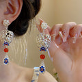 Vintage Chinese Palace Style Alloy Enamel Flower Stud Earrings With Silver Pins view 1
