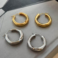 French Minimalist Copper Hoop Earrings, Geometric Plain Ear Cuffs For Elegant OL Style view 4