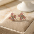 Elegant Korean Pink Flower Stud Earrings With Rhinestone Inlaid Alloy Silver Needle Fashion Commuter Earrings view 3