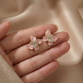 Elegant Korean Pink Flower Stud Earrings With Rhinestone Inlaid Alloy Silver Needle Fashion Commuter Earrings view 2