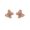 Elegant Korean Pink Flower Stud Earrings With Rhinestone Inlaid Alloy Silver Needle Fashion Commuter Earrings view 5