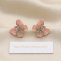 Elegant Korean Pink Flower Stud Earrings With Rhinestone Inlaid Alloy Silver Needle Fashion Commuter Earrings view 4