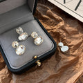 Elegant Korean Double Round Oval Crystal Rhinestone Stud Drop Earrings For Women Office Earrings view 3