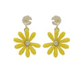 Luxury Zircon Rhinestone Yellow Enamel Flower Tassel Stud Earrings For Women Elegant Fashion Earrings view 5