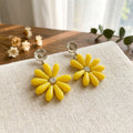 Luxury Zircon Rhinestone Yellow Enamel Flower Tassel Stud Earrings For Women Elegant Fashion Earrings view 3