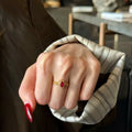 24K Gold Plated Copper Zircon Oval Open Ring Palace Style Luxury Index Finger Jewelry view 2