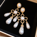 Vintage Floral Waterdrop Faux Pearl Stud Earrings With Silver Pins For Elegant Evening Wear view 2