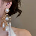 Vintage Floral Waterdrop Faux Pearl Stud Earrings With Silver Pins For Elegant Evening Wear view 3