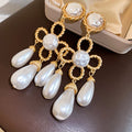 Vintage Floral Waterdrop Faux Pearl Stud Earrings With Silver Pins For Elegant Evening Wear view 4