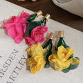 Chiffon Fabric Flower Drop Earrings With Silver Pins, Fresh Vacation Floral Style view 2