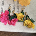 Chiffon Fabric Flower Drop Earrings With Silver Pins, Fresh Vacation Floral Style view 4