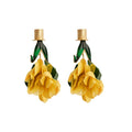 Chiffon Fabric Flower Drop Earrings With Silver Pins, Fresh Vacation Floral Style view 5