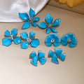 Sweet Style Gradient Blue Alloy Flower Stud Earrings For Summer Beach Vacation Outfits view 3