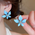 Sweet Style Gradient Blue Alloy Flower Stud Earrings For Summer Beach Vacation Outfits view 2