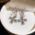 Faux Pearl Zircon Heart Cross Stud Earrings Sweet Cool Light Luxury Fashion Jewelry view 4
