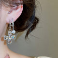 Faux Pearl Zircon Heart Cross Stud Earrings Sweet Cool Light Luxury Fashion Jewelry view 3