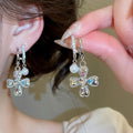 Faux Pearl Zircon Heart Cross Stud Earrings Sweet Cool Light Luxury Fashion Jewelry view 1
