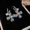 Faux Pearl Zircon Heart Cross Stud Earrings Sweet Cool Light Luxury Fashion Jewelry view 2