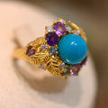 Vintage Court Style Copper Ring With Zircon Round Pleated Geometric Design For Women view 2