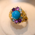 Vintage Court Style Copper Ring With Zircon Round Pleated Geometric Design For Women view 4