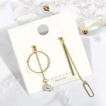 Mismatched Gold Open Circle Chain Pearl Look Stud Earrings