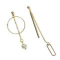 Mismatched Gold Open Circle Chain Pearl Look Stud Earrings view 5
