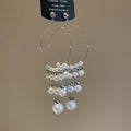 French Vintage Faux Pearl Round Tassel Drop Earrings With Silver Pins Playful Geometric Style view 4