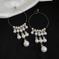 French Vintage Faux Pearl Round Tassel Drop Earrings With Silver Pins Playful Geometric Style view 2
