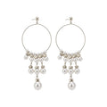 French Vintage Faux Pearl Round Tassel Drop Earrings With Silver Pins Playful Geometric Style view 5