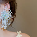 Vacation Style Glass Crystal Beaded Flower Tassel Drop Earrings With Silver Post view 3